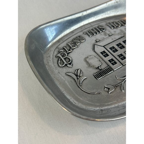 Bless This House Decorative RWP Pewter Tray 9x6.5 Heart House Design - Picture 4 of 10